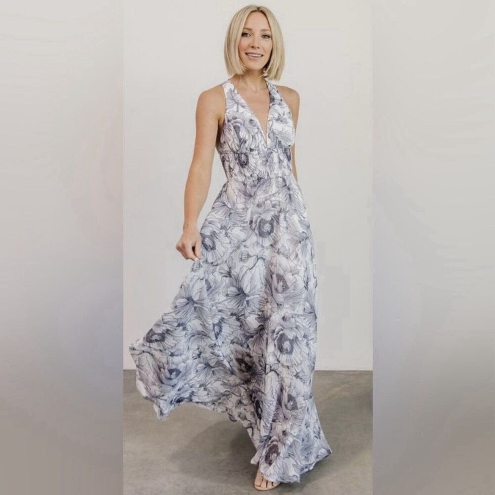 Baltic Born Sienna Floral Maxi Dress Size L Blue Gray Garden Party